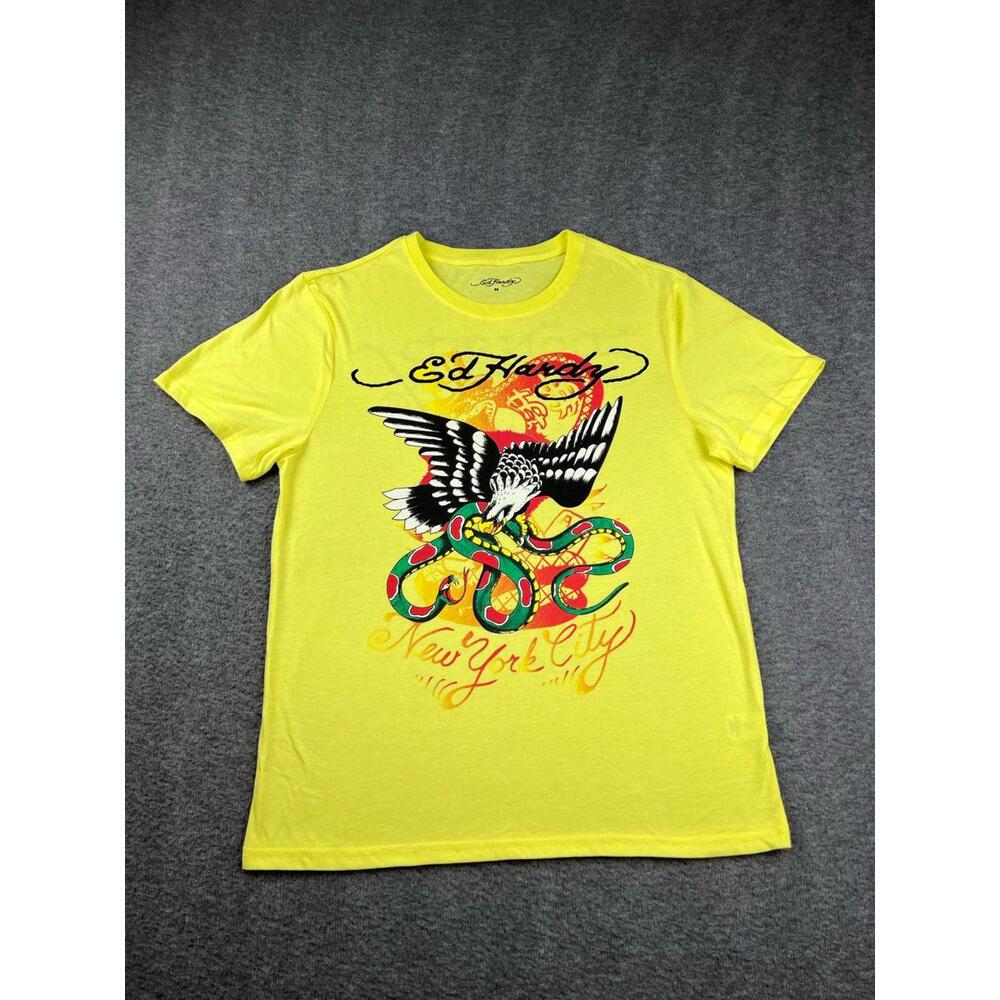 Ed Hardy Men's Yellow Graphic Tee NYC Edition Size Medium